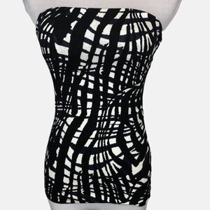 Y2K H&M Navy, Black and White Abstract Patterned Bandeau Tube Top - Small